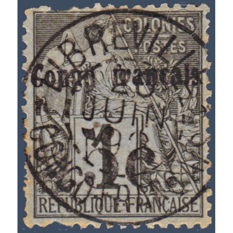 CONGO N°1 TIMBRE DES COLONIES FRANCAISES SURCHARGÉ, OBLITÉRÉ 1891-92