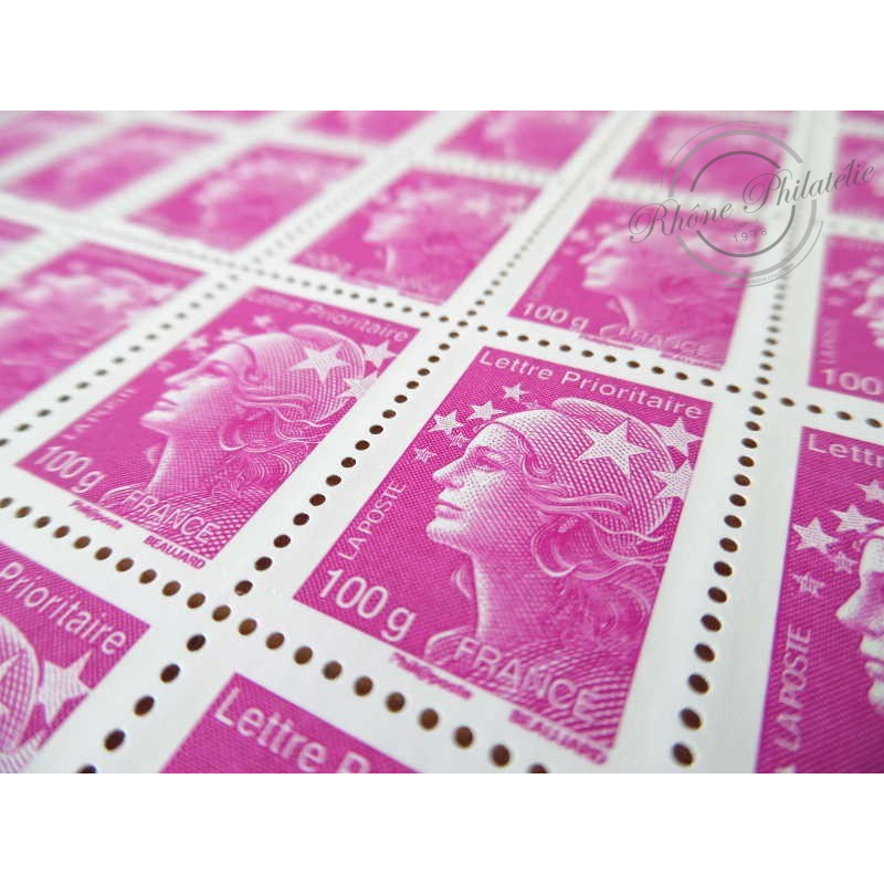 FEUILLE TIMBRES POSTE No4570 MARIANNE DE BEAUJARD (2011) ROSE LILAS LETTRE 100G