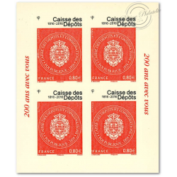 FEUILLET F1269A BICENTENAIRE DE LA CAISSE DES DÉPÔTS, TIMBRES AUTOADHÉSIFS (2016)