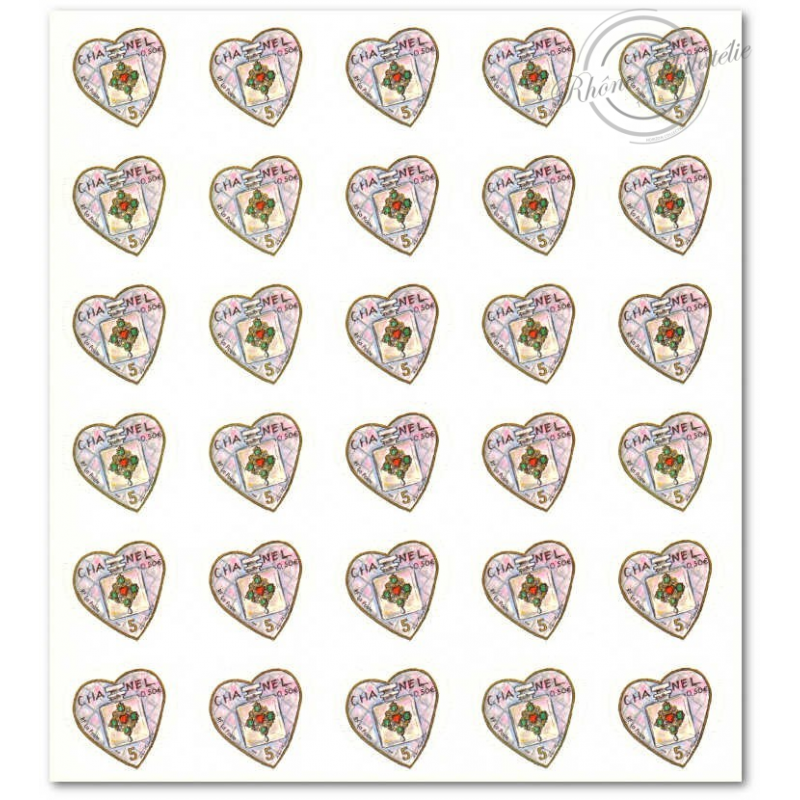 FEUILLE TIMBRES POSTE AUTOADHESIFS 38 COEURS CHANEL 2004 DE KARL LAGERFELD