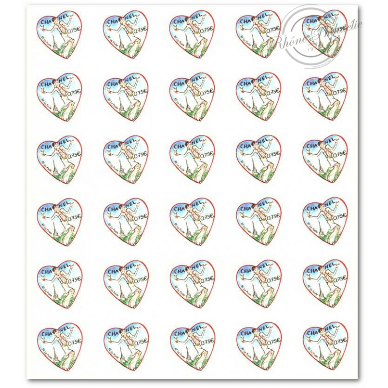 FEUILLE TIMBRES POSTE AUTOADHESIFS 39 SAINT-VALENTIN "COEURS CHANEL" 2004