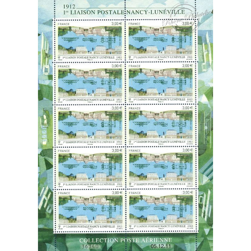 POSTE AÉRIENNE N°75 LIAISON NANCY LUNEVILLE 2012 FEUILLE DE 10 TIMBRES NEUFS**