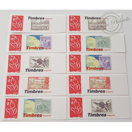 TIMBRE PERSONNALISE N°3802A, 10 TIMBRES MARIANNE LAMOUCHE TIMBRES MAGASINE GUYANE
