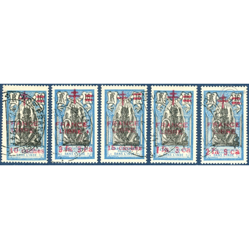 INDE N°186-190 TIMBRES POSTE TYPE FRANCE LIBRE AVEC CHARNIERE, 1942