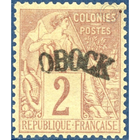 OBOCK N°2 TIMBRE POSTE TYPE ALPHEE DUBOIS NEUF*, 1892
