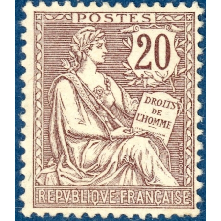 FRANCE N° 126 TYPE MOUCHON RETOUCHE 20C BRUN-LILAS, TIMBRE NEUF ** 1902