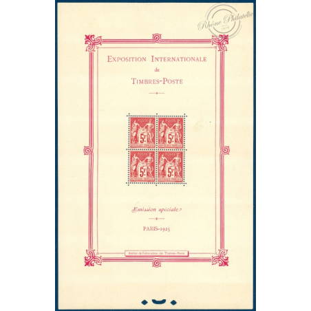 BLOC N°1 EXPOSITION PHILATÉLIQUE PARIS, TIMBRES NEUFS*, 1925
