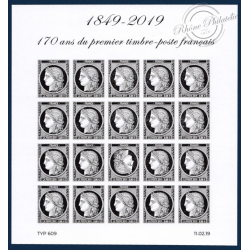 FEUILLET F5305 , 170 ANS DU PREMIER TIMBRE FRANCAIS, CERES NON DENTELÉS 0.88€ 2019
