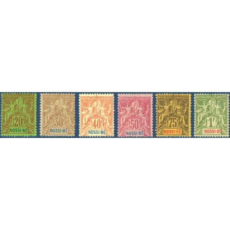 NOSSI-BE N°33, N°35 A 39 SÉRIE TIMBRES POSTE TYPE SAGE, NEUFS* 1894