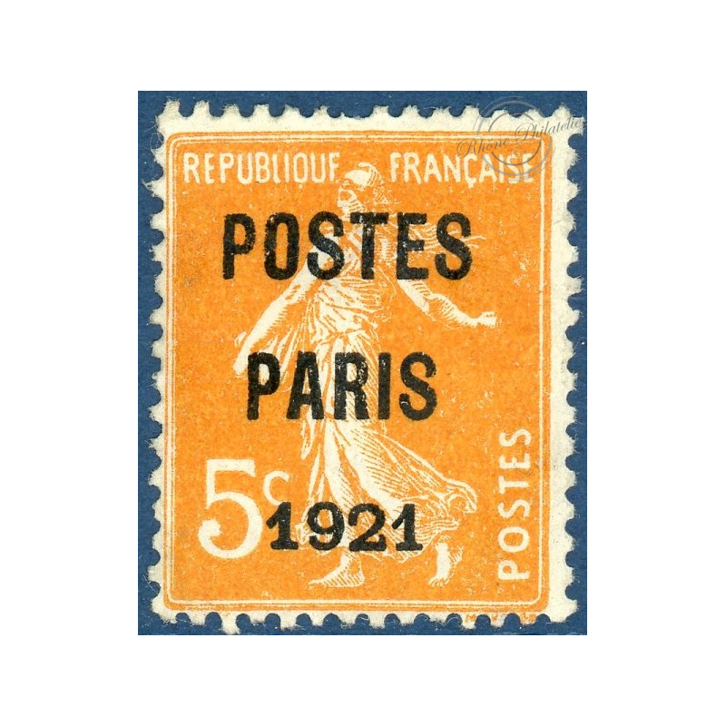 FRANCE PRÉOBLITÉRÉ N°27 TYPE SEMEUSE FOND PLEIN 5c ORANGE, SIGNÉ CALVES - 1921