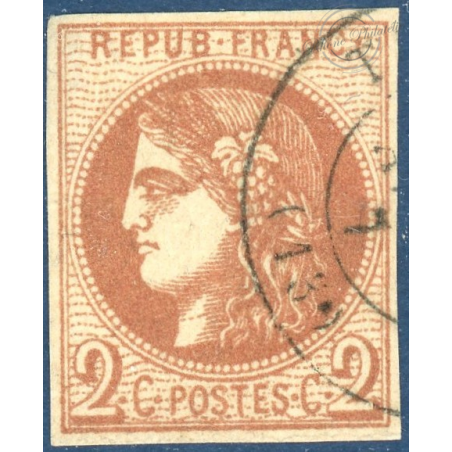 FRANCE N°40B TYPE CÉRÈS 2C BRUN ROUGE, TIMBRE OBLITÉRÉ, 1870