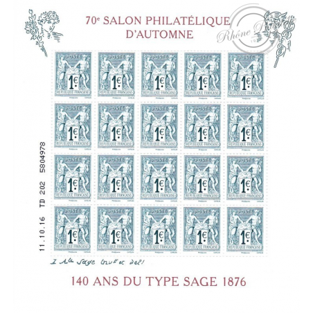 BLOC FEUILLET TIMBRES FRANCE F5094 TIMBRES 140 ANS DU TYPE SAGE ANNEE 2016