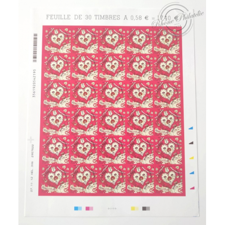 FEUILLE TIMBRES POSTE AUTOADHESIFS 787 COEURS 2013 D'HERMES