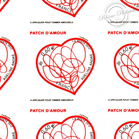 FEUILLE "COEURS PATCH D'AMOUR", TIMBRES ST VALENTIN AUTOADHESIFS N°648