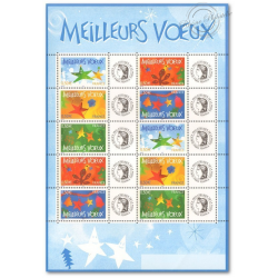 FEUILLE F3722A TIMBRES "MEILLEURS VOEUX" GOMME BRILLANTE AVEC VIGNETTE CERES