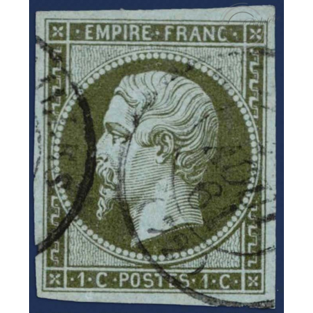 FRANCE N° 11 TYPE NAPOLÉON 1c OLIVE, TIMBRE OBLITÉRÉ, 1860