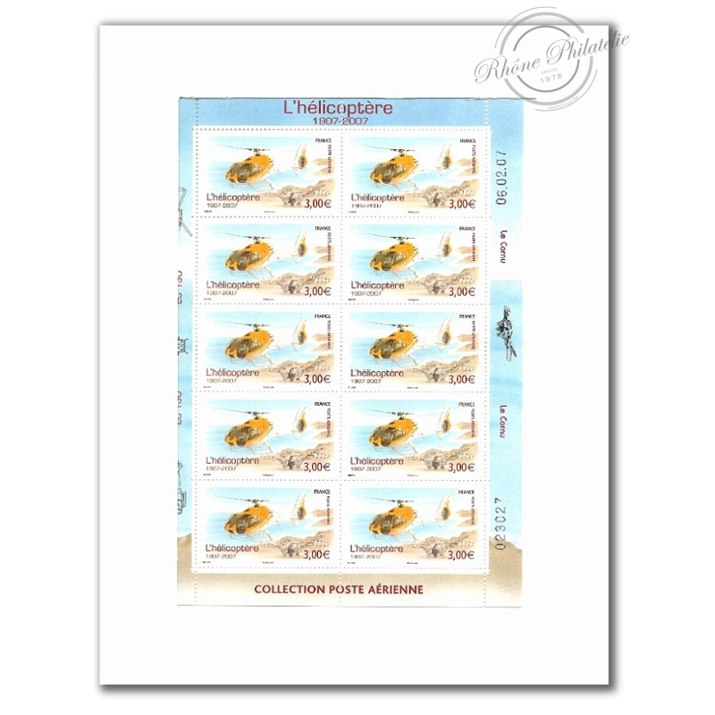 POSTE AÉRIENNE N° 70 HELICOPTERE 2007 LUXE FEUILLE COLLECTOR 10 TIMBRES NEUFS**