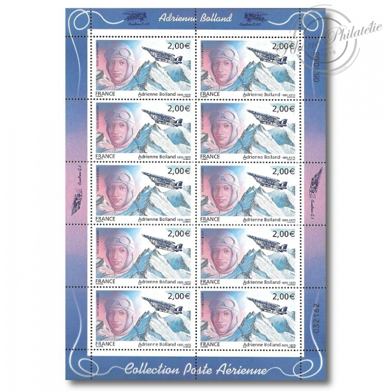 POSTE AÉRIENNE N°68 ADRIENNE BOLLAND ANNÉE 2005 FEUILLE DE 10 TIMBRES NEUFS**