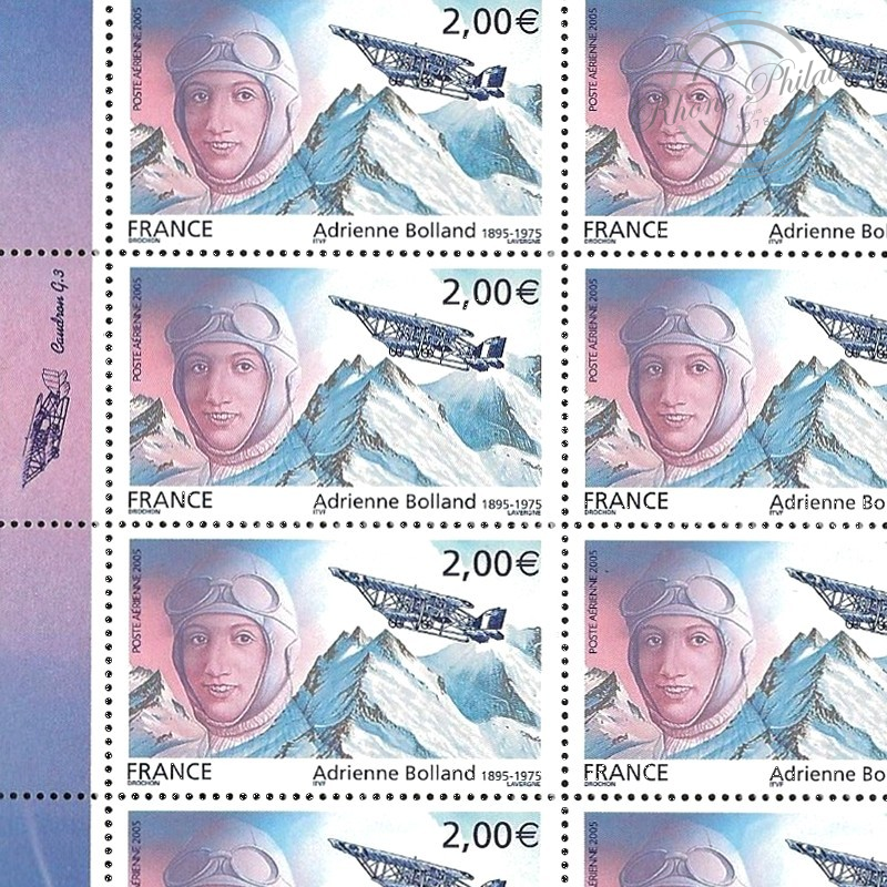 POSTE AÉRIENNE N°68 ADRIENNE BOLLAND ANNÉE 2005 FEUILLE DE 10 TIMBRES NEUFS**