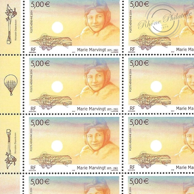 POSTE AÉRIENNE N° 67 MARIE MARVINGT 2004 FEUILLE COLLECTOR 10 TIMBRES NEUFS**