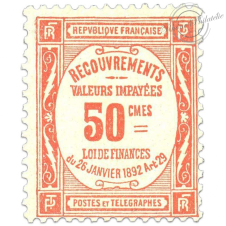 FRANCE TAXE N°47 50C ROUGE TIMBRE NEUF **1908-1925-RARE
