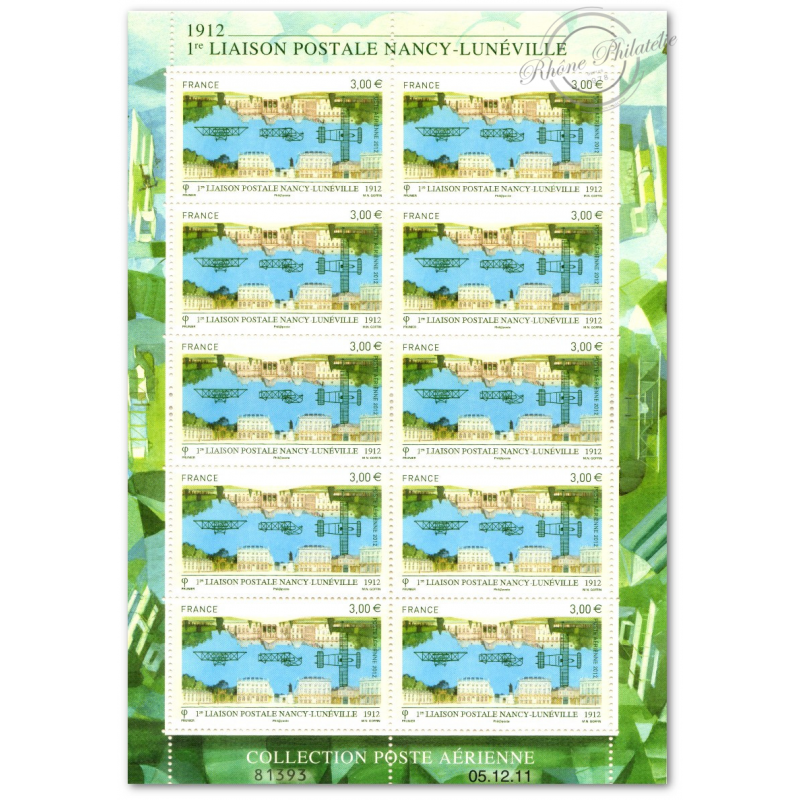 POSTE AÉRIENNE N°75 LIAISON NANCY LUNEVILLE 2012 FEUILLE COLLECTOR TIMBRES NEUFS