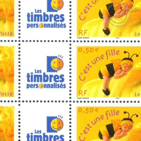 FEUILLE FRANCE F3634Aa TIMBRES PERSOS "C'EST UNE FILLE" GOMME MATE VIGNETTE TIMBRES PERSOS