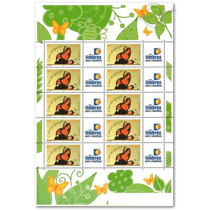 FEUILLE FRANCE F3635A TIMBRES PERSOS C'EST UN GARCON VIGNETTE TIMBRES PERSOS GB