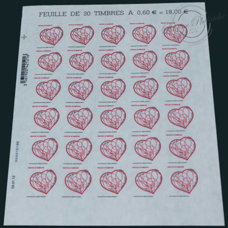 FEUILLE AUTOADHESIVE, PATCH D'AMOUR N°648A TIMBRES**2012-LUXE