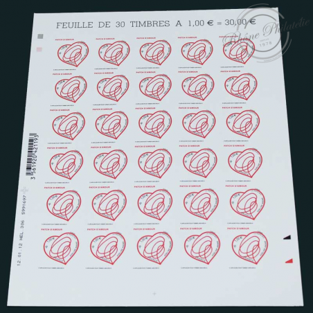 FEUILLE AUTOADHESIVE, PATCH D'AMOUR N°649 TIMBRES**2012-LUXE