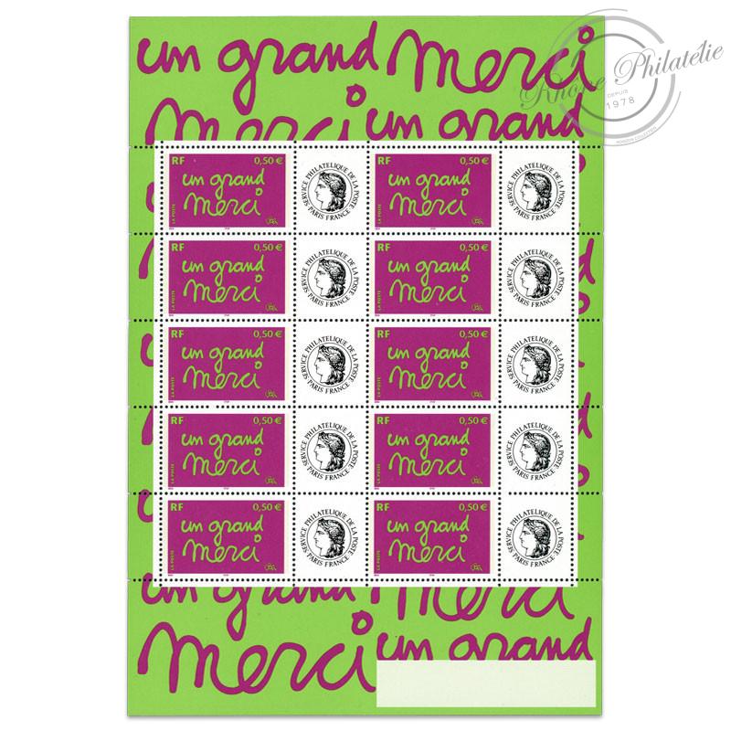 FEUILLE TIMBRES PERSONNALISEES N°F3637A CERES GOMME BRILLANTE "UN GRAND MERCI"