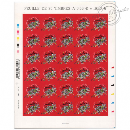 FEUILLE TIMBRES-POSTE AUTOADHÉSIFS N°386 CŒURS 2010, MAISON DE COUTURE LANVIN