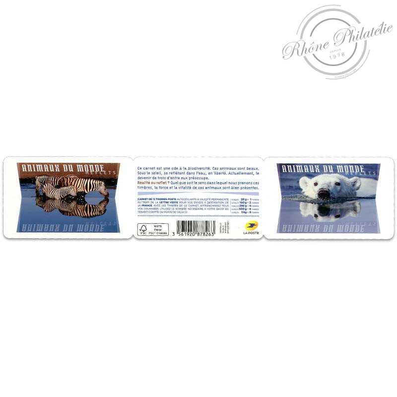 CARNET FRANCE BC1815, ANIMAUX DU MONDE, 12 LETTRES 20G POUR AFFRANCHIR
