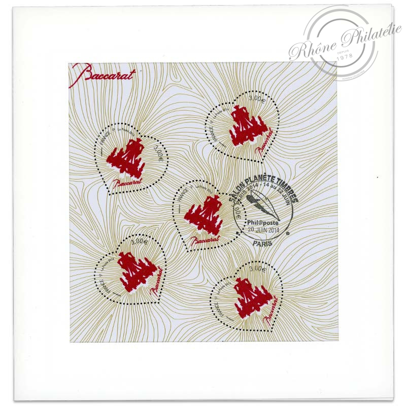 FEUILLET F4883 "SAINT VALENTIN, COEURS DE BACCARAT" (2014) AVEC TAMPON 1ER JOUR