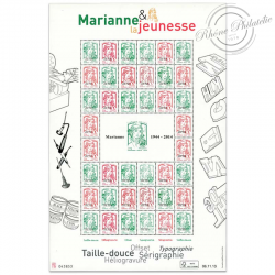 FEUILLE FRANCE F4774B TIMBRES "MARIANNE ET LA JEUNESSE" (2013) FEUILLE COMPLETE
