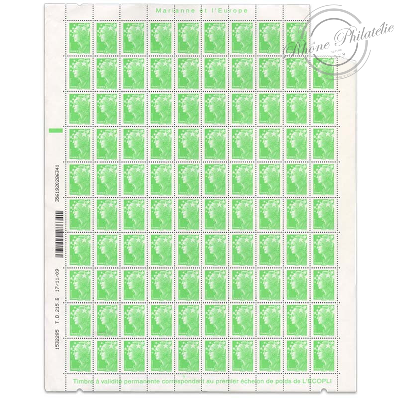 FEUILLE TIMBRES POSTE N°4229 MARIANNE DE BEAUJARD (2008) ECOPLI 20G