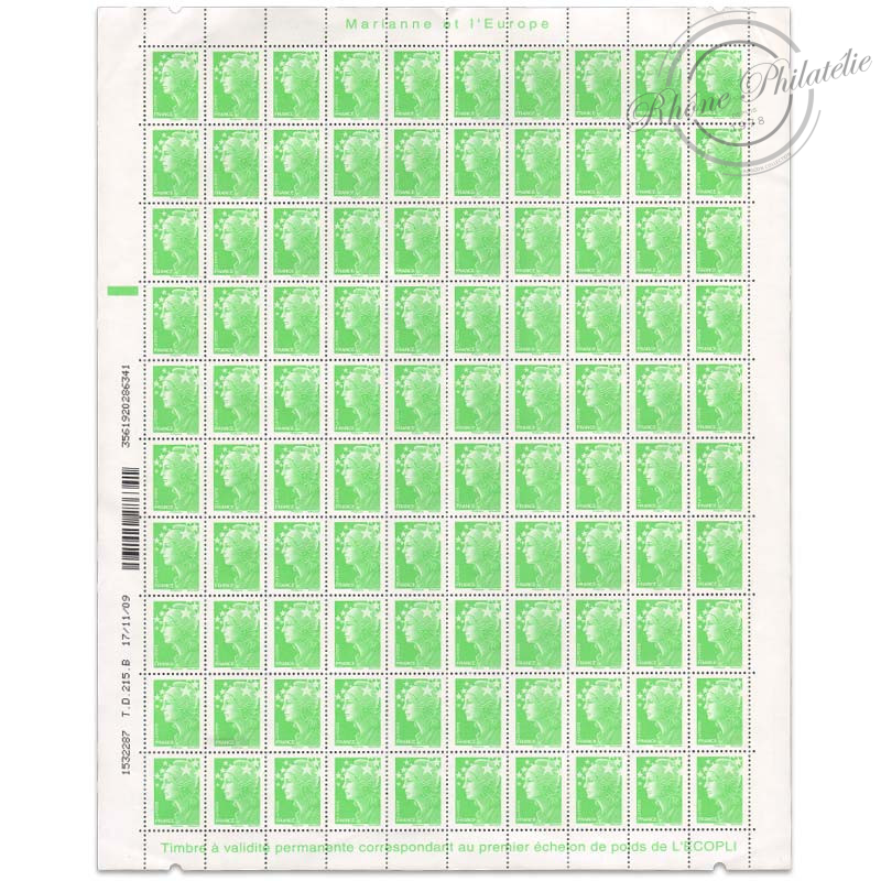 FEUILLE TIMBRES POSTE N°4229 MARIANNE DE BEAUJARD (2008), LETTRE ECOPLI 20G
