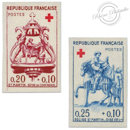 FRANCE N°1278 ET 1279 CROIX-ROUGE, TIMBRES NON DENTELÉS-1960