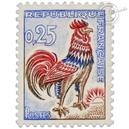 FRANCE N°1331 COQ DE DECARIS VARIÉTÉ CRËTE BLEUE, TIMBRE LUXE-1962-65