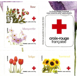 CARNET FRANCE BC989 DE TIMBRES POUR AFFRANCHIR LETTRE VERTE "FLEURS CROIX-ROUGE"