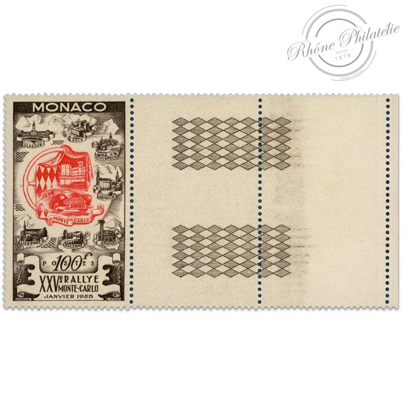 MONACO N°420, 25e RALLYE AUTOMOBILE DE MONTE-CARLO, TIMBRE BORD DE FEUILLE NEUF-1955 MONACO N°420, 25e RALLYE AUTOMOBILE DE MONTE-CARLO, TIMBRE BORD DE FEUILLE NEUF-1955