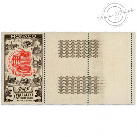 MONACO N°420, 25e RALLYE AUTOMOBILE DE MONTE-CARLO, TIMBRE BORD DE FEUILLE NEUF-1955