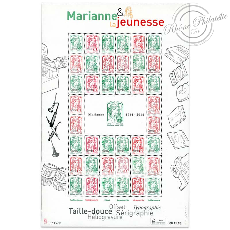 FRANCE FEUILLE N°F4774B "MARIANNE ET LA JEUNESSE" FEUILLE MULTITECHNIQUE DE 2013