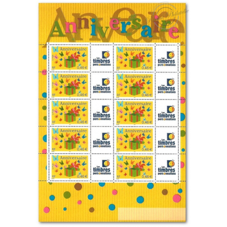 FEUILLE FRANCE F3480A TIMBRES ANNIVERSAIRES VIGNETTE TIMBRES PERSOS