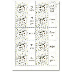 FEUILLE F4128A TIMBRES SAINT-VALENTIN "COEURS SORBIER" AVEC VIGNETTE "je t'aime"