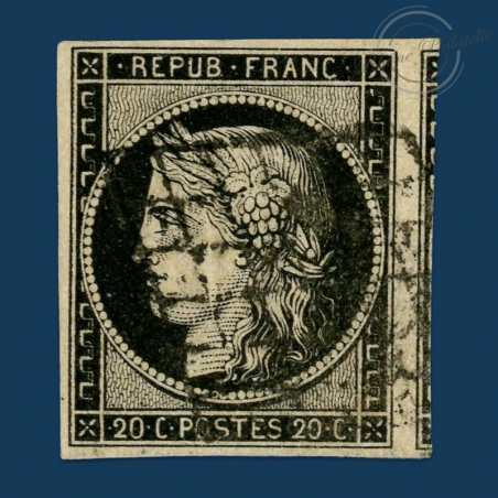 FRANCE N° 3 TYPE CÉRÈS, TIMBRE OBLITÉRATION GRILLE DE 1849