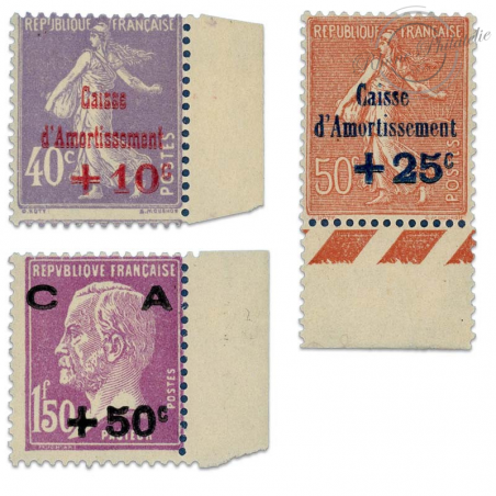 FRANCE N°249 À 251 CAISSE D'AMORTISSEMENT, TIMBRES NEUFS-1928