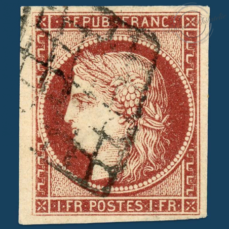 FRANCE N° 6 TYPE CERES 1FR CARMIN, TIMBRE OBLITÉRÉ, SIGNÉ BRUN-1849