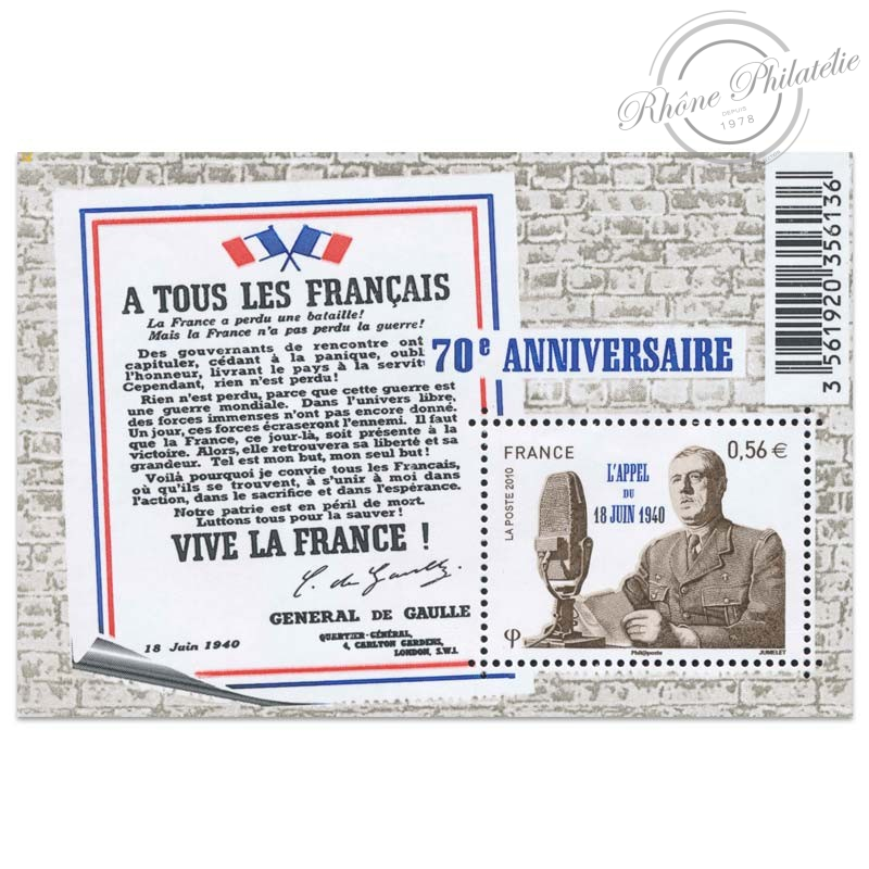 LOT DE 70 BLOCS F4493, APPEL DU GÉNÉRAL DE GAULLE, FACIALE 39€