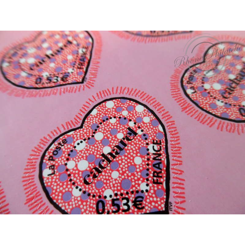 FEUILLE DE TIMBRES POSTE AUTOADHESIFS N°50 COEURS 2005 DU COUTURIER CACHAREL